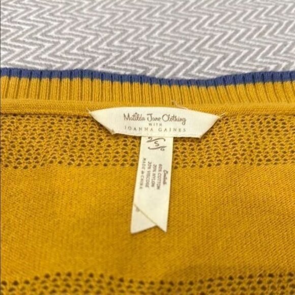 Matilda Jane with Joanna Gaines Mustard Women's Sweater with Blue Trim Size S - Picture 4 of 4